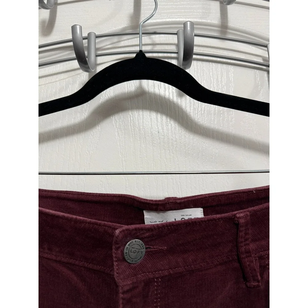 LOFT Curvy Skinny Corduroy Pants Burgundy Wine Size 14 32 High Rise‎ classic